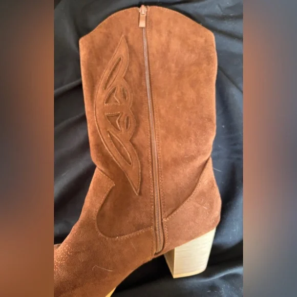 Suede Western Block Heel Boots - Brown Women’s Size 11 Cowgirl Western - Picture 12 of 12